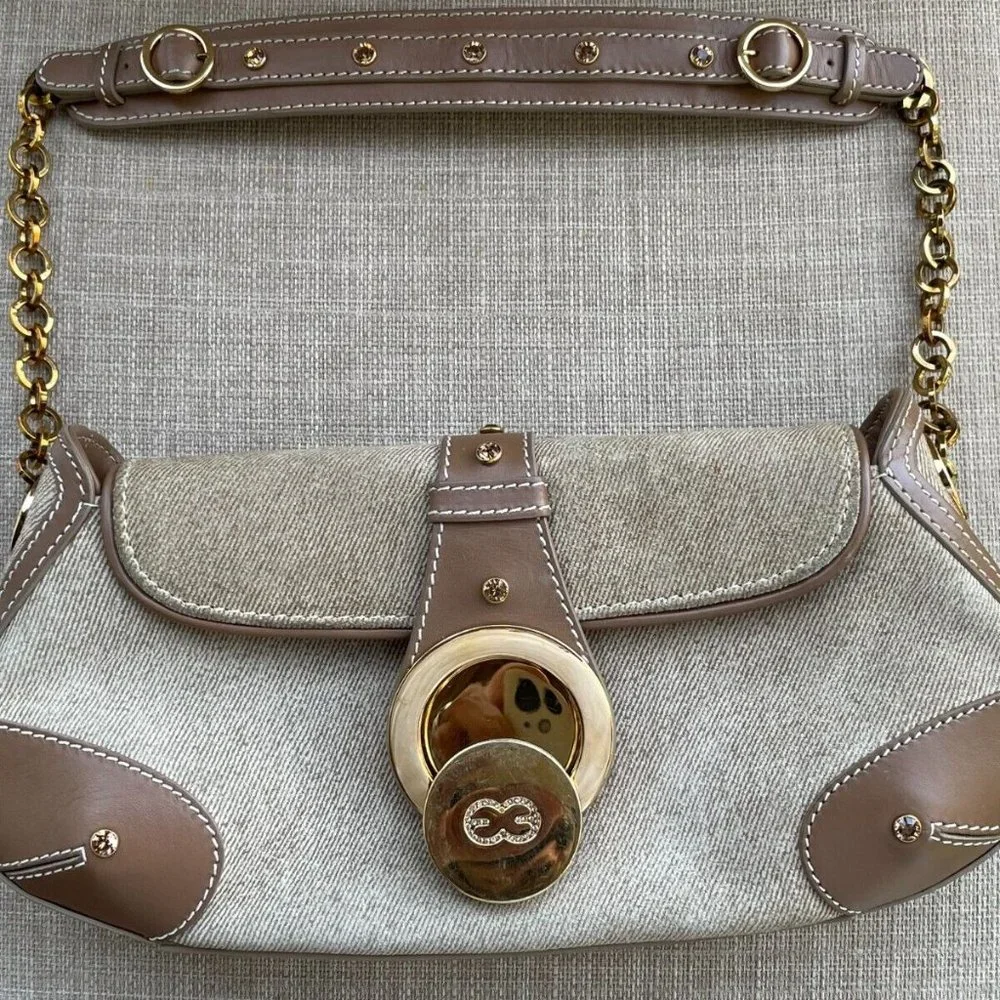 Escada Women Handbag Small Purse Bag Canvas/Leather Bag Handmade in Italy Authen - Picture 9 of 13